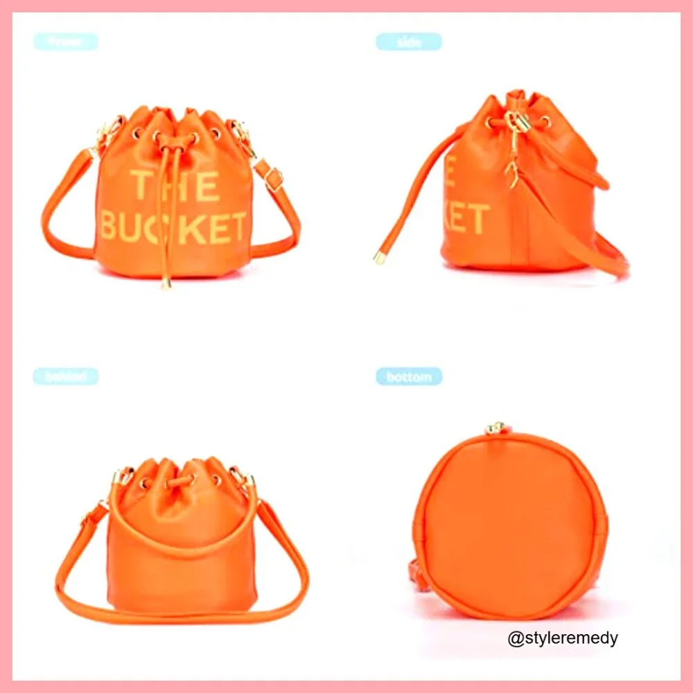 Mini Leather Bucket Bag Drawstring Purse Crossbody Hobo Handbag